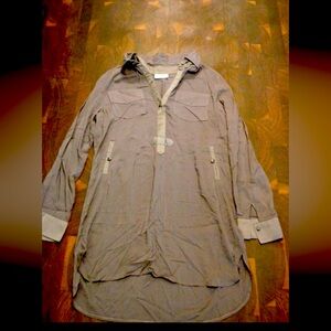 Grey tunic style shirt with satin trim size L